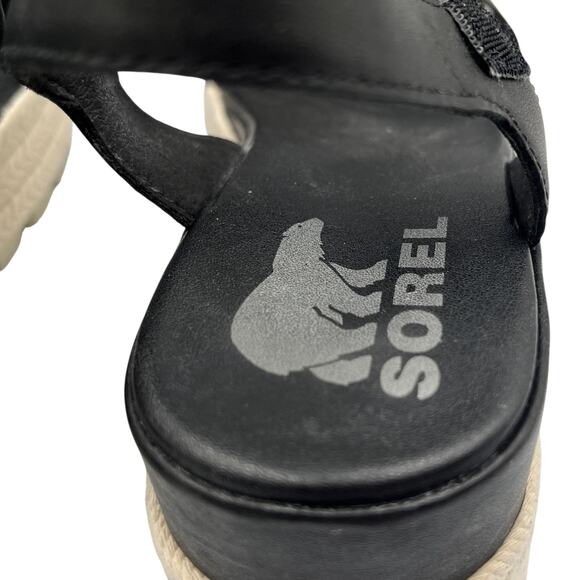Sorel Cameron Flatform Wedge Espadrille Sandals Black White Size 7.5 - Picture 6 of 8